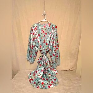 Floral Polyester Robe - Blue and Red